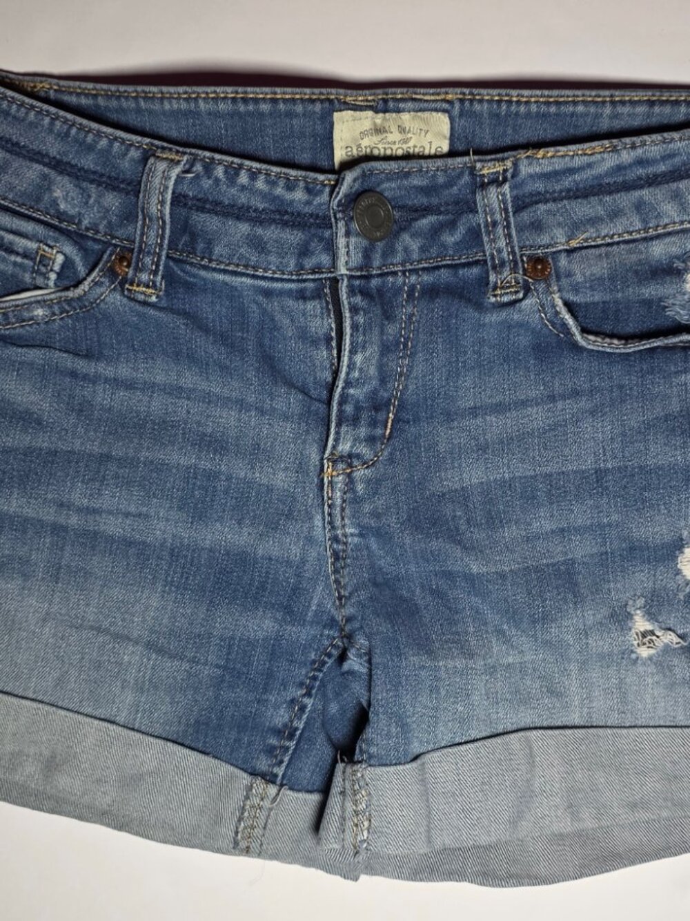 Aeropostale Womens Distressed Blue Denim 5 Pocket Shorts Size 0
